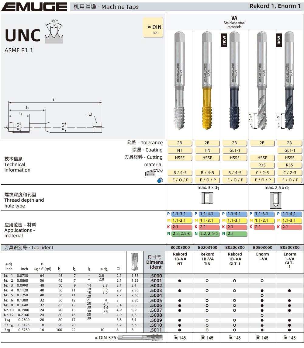 不锈钢UNC机用丝锥
